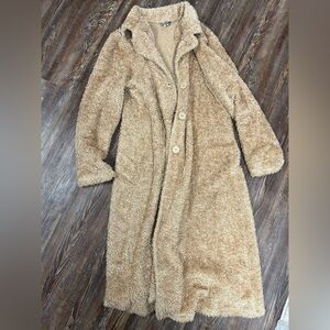 Vintage Y2K RAVE Tan teddy full length trench coat